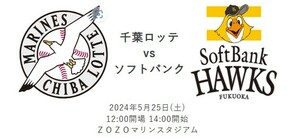 【内野指定席Ｃ連番2枚】千葉ロッテ vs ソフトバンク 2024年5月25日(土)