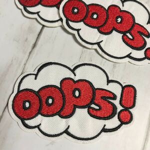 【ワッペン1枚】「OOPS!」☆英文吹き出し★アイロンワッペン☆入園入学新学期準備にアップリケ