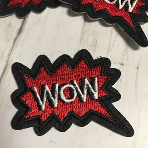 【ワッペン1枚】「WoW」☆英文吹き出し★アイロンワッペン☆入園入学新学期準備にアップリケ