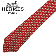 【中古】【非常に良い】HERMES ネクタイ ブランド エルメス レッド 鳥柄 【剣先幅：9cm】r-hermes-t-0592-04_画像1