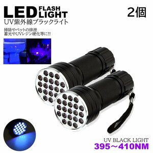 紫外線ライト 2個 LED 395nm UVライト ブラックライト 片手サイズ 小型 ジェルネイル レジン 硬化 汚れ確認 エギング ケイムラ 蓄光 ルアー