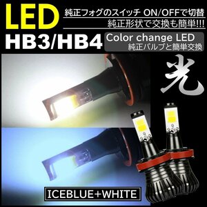 走行中2色切替可能 ホワイト アイスブルー 高輝度 LEDフォグランプ LEDフォグ バルブ HB3 HB4 DC12V 車