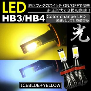 走行中2色切替可能 イエロー アイスブルー 高輝度 LEDフォグランプ LEDフォグ バルブ HB3 HB4 DC12V 車