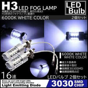 高輝度 16SMD H3 LEDフォグ 12V 80Wクラス 6000K LEDフォグランプ プロジェクター LEDバルブ 2個セット ホワイト