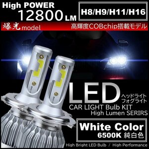 激光 LEDヘッドライト LEDフォグランプ H8/H9/H11/H16 高品質 COBチップ LEDフォグ 12800LM 6500K オールインワン C6