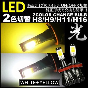 走行中2色切替可能 ホワイト イエロー 高輝度 LEDフォグランプ LEDフォグ バルブ H8 H9 H11 H16 DC12V 車