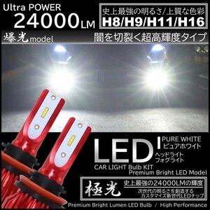 24000LM 爆光LED 6000K ハイスペック H8/H9/H11/H16 LEDヘッドライト LEDフォグランプ オールインワン CSP ホワイト