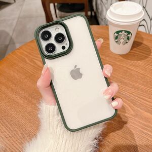 フェミニン シリコン スマホ ケース クリア+ダークグリーン iPhone13