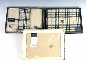 ◆未使用◆BURBERRY◆ハーフケット+バスタオル+フェイスタオル 3枚 計5点セット◆ノバチェック◆ベージュ◆綿100%◆バーバリーBOX付◆