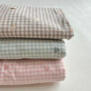 original cotton刺繍生地（ギンガムチェック・ミニハート刺繍）　3色から選択韓国生地
