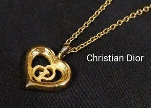 ★極美品 Christian Dior クリスチャン ディオール CD ロゴ ハート ネックレス ゴールド アジャスター ペンダント アクセサリー チョーカー