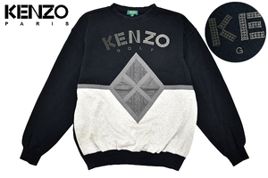 Y-7286★KENZO GOLF ケンゾー ゴルフ★メンズ男性 日本製 ブラック黒色 ニット パッチワーク 長袖 トレーナー 3 