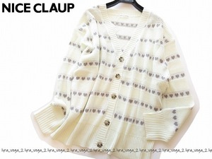 ●新品NICE CLAUP MARCHES ハート柄ルーズカーディガン/WH/ナイスクラップ●