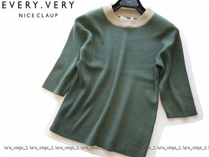 ●新品ナイスクラップ EVERY VERY 配色５分袖リブニット/GRN/NICE CLAUP●