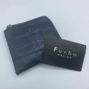 ★送料無料★新品★Furbo design(フルボデザイン)/財布/コンパクトウォレット/カードケース/型押しレザー/牛革/ネイビー×ブラウン