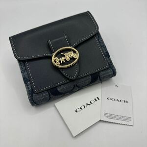 ★送料無料★新品★正規品★COACH(コーチ)/二つ折り財布/ミニウォレット/小銭入れ/ネイビー系/シグネチャー柄/デニムマルチ/C4103