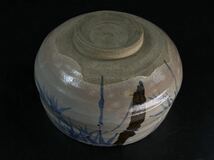 【福蔵】古萩焼 茶碗 色絵 染付 竹文 金継 茶道具 古い 時代品 径11cm_画像3