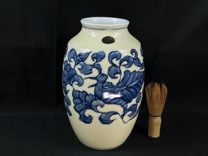 【福蔵】花瓶 在銘 琥山 有田焼 花器 染付 鳳凰花紋 高23.7cm