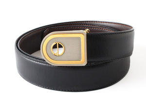 E17221 beautiful goods dunhill Dunhill leather belt reversible men's size 36/90 black Brown black tea Gold × silver buckle 