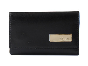 E17696 new goods unused FENDI Fendi 6 ream key case leather black × silver black Italy made 