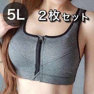 ブラジャー ノンワイヤー スポーツブラ ジッパー ファスナー フィットネス ジム 5L 4XL グレー 灰色 授乳ブラ C85 D85 A90 B90 C90 2枚