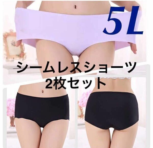 シームレス ショーツ 2枚セット 5L XXXXL ブラック 黒 大きいサイズ プラスサイズ　パンツ レディース　まとめ売り セクシー パープル 紫