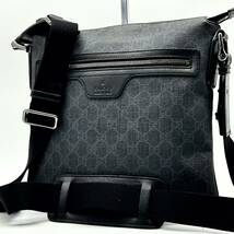 ●高級●GUCCI グッチ GGスプリーム ショルダーバッグ メッセンジャー 鞄 かばん GG柄 本革 レザー PVC 斜め掛け可 メンズ 黒 ブラック_画像1