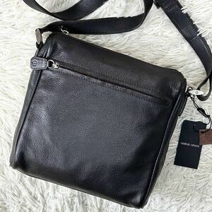 ●美品●GIORGIO ARMANI ジョルジオ アルマーニ ショルダーバッグ メッセンジャー 鞄 かばん 本革 レザー 斜め掛け可 メンズ 茶 ブラウン