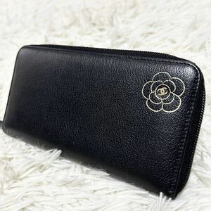 ●極美品●CHANEL シャネル 長財布 ラウンドファスナー ウォレット 多収納 カメリア バタフライ ココマーク 本革 レザー 黒 ブラック