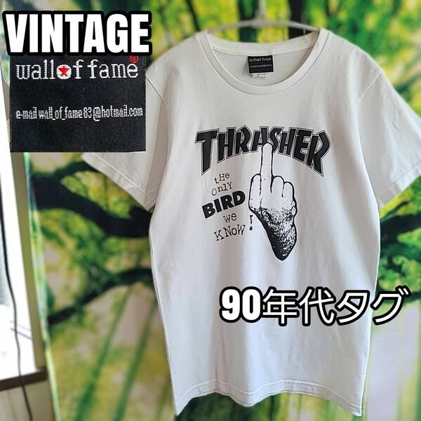 90s 90年代 ビンテージ THRASHER スラッシャー 白 Tシャツ 半袖 プリント Mサイズ ホワイト カットソー