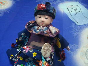 市松ちゃんさくらビスクちゃん創作人形さんに・6号・男の子お単衣着セット帽子涎れ付き・キャラクター柄・昭和の綿・”若葉”