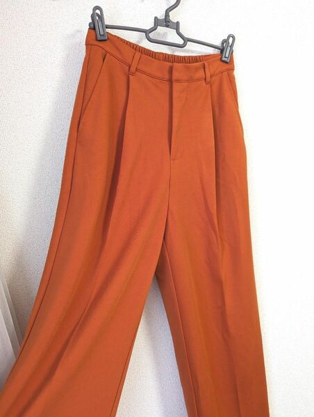 ズボン　パンツ　オレンジ　テラコッタ　ウエストゴム 無地 スラックス ワイド パンツ ワイドパンツ ウエストゴム