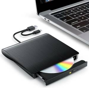 ★新品 ポータブル 外付けDVDドライブ 静音 軽量 コンパクト バスパワー 薄型 mac/windows11対応 ブラック