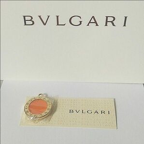 BVLGARI　両面フルロゴ刻印チャーム/ネックレスチェーン＋革紐チョーカー付き