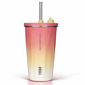 TYESO regular goods straw attaching tumbler straw tumbler 600ml stainless steel high capacity ... not cover attaching flask heat insulation keep cool two -ply structure vacuum insulation 