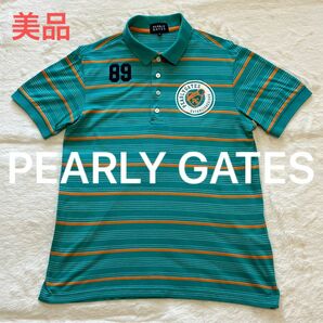美品 PEARLY GATES パーリーゲイツ ポロシャツ ゴルフ ボーダー ワッペン メンズ 4 Mサイズ
