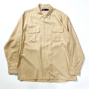 90s 80s Polo Ralph Lauen ポロラルフローレン レーヨン オープンカラー ループ 無地 単色 長袖 シャツ ビンテージ アメリカ製 usa old L 