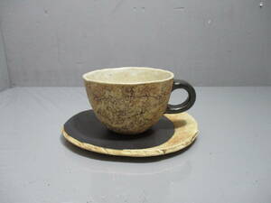  beautiful goods * Shigaraki .* middle river .. work cup & saucer 