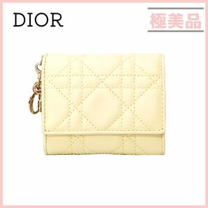クリスチャンディオール ロータスウォレット三つ折り財布 カナージュ イエロー Christian Dior コンパクト財布 黄色