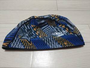 used　SPEEDO　スピード　スイムキャップ　Lサイズ　青系柄　