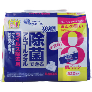 まとめ得 エリエール 除菌できるアルコールタオル ウイルス除去用 BOX 詰替 40枚×8個 x [5個] /k