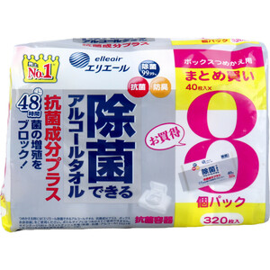 まとめ得 エリエール 除菌できるアルコールタオル 抗菌成分+ ボックス詰替 40枚×8個パック x [5個] /k