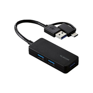  Elecom USB hub USB3.1 Gen1 bus power compact cable length 10cm black U3H-CAK3005BBK /l