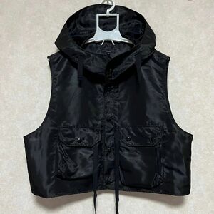 Hooded Short Vest - Flight Satin(Black)