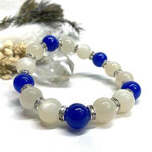 Moonstone &amp; Blue Agate Power Stone Bracelet Natural Stone Heath (серебро) 12 мм удачи мужчины мужчины ★