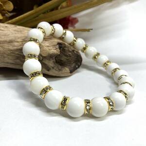  white onyx Power Stone bracele natural stone breath 10mm men's * lady's ( long Dell : Gold ) better fortune .. beads breath 0