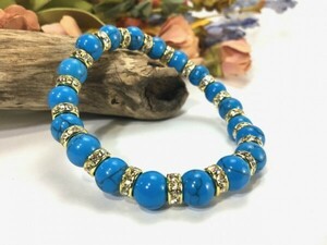  turquoise Power Stone bracele 10mm men's * lady's ( long Dell : Gold ) better fortune .. beads breath 