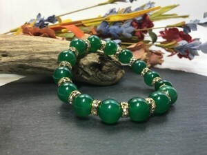  Power Stone bracele green ..12mm natural stone breath Gold better fortune .. beads breath men's man 0