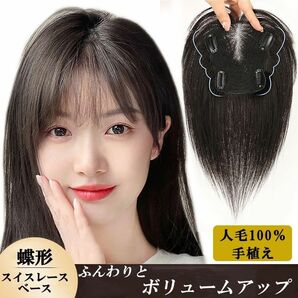 人毛100％ 部分ウィッグ ヘアピース 手植え 超軽量 蒸れにくい 装着簡単