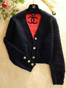  ultimate beautiful goods *CHANEL[ Chanel ] cashmere 100% knitted Short cardigan bolero * navy blue × pink *36*S* here Mark * Logo * lady's 